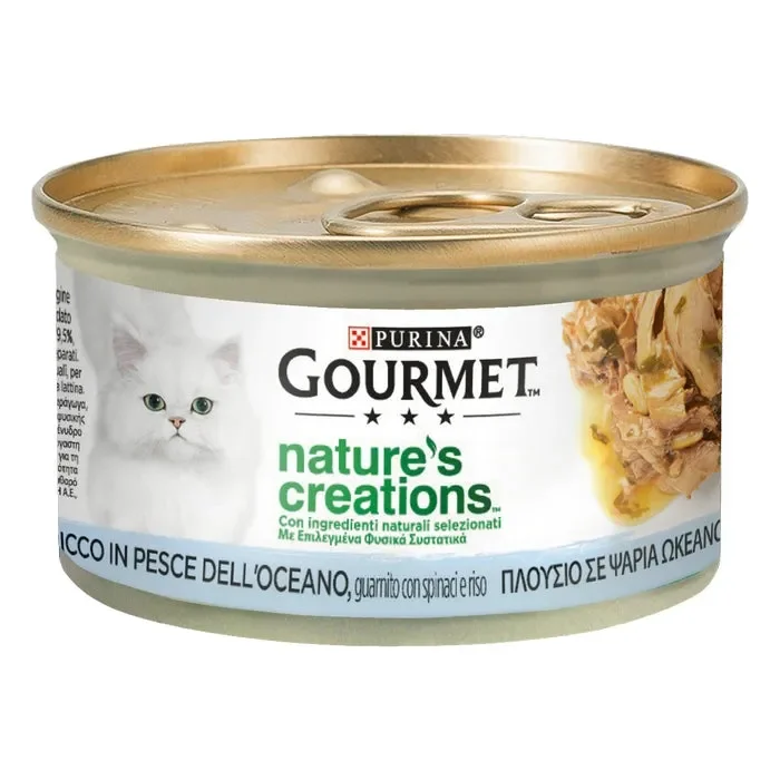 Purina Gourmet Nature’s Creations ricco in Pesce dell’oceano con spinaci e riso 85g