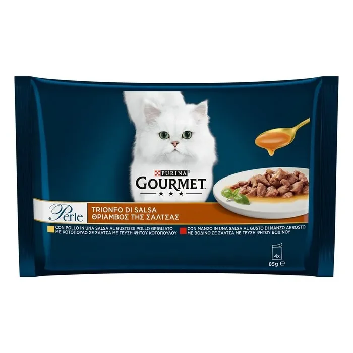 Purina Gourmet Perle Trionfo di salsa con manzo, pollo 4x85g