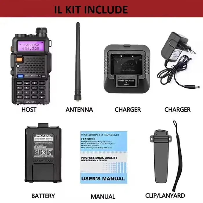 Radio Baofeng UV-5R Dual Band Two-Way Radio include Auricolare e CaricaBatterie - immagine 3