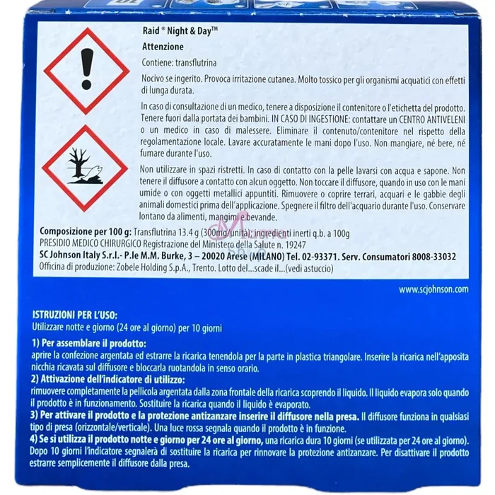 Raid night&day ricarica 10 giorni per zanzare comuni tigri e mosche - immagine 2