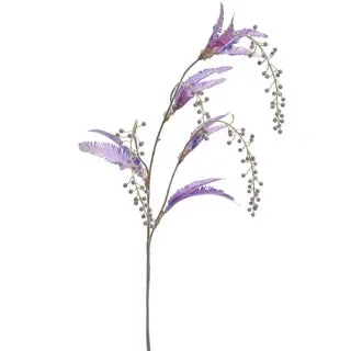 RAMO CON FOGLIE DI PEPE CON BACCHE IN SETA LILLA (h.102cm) In saldo
