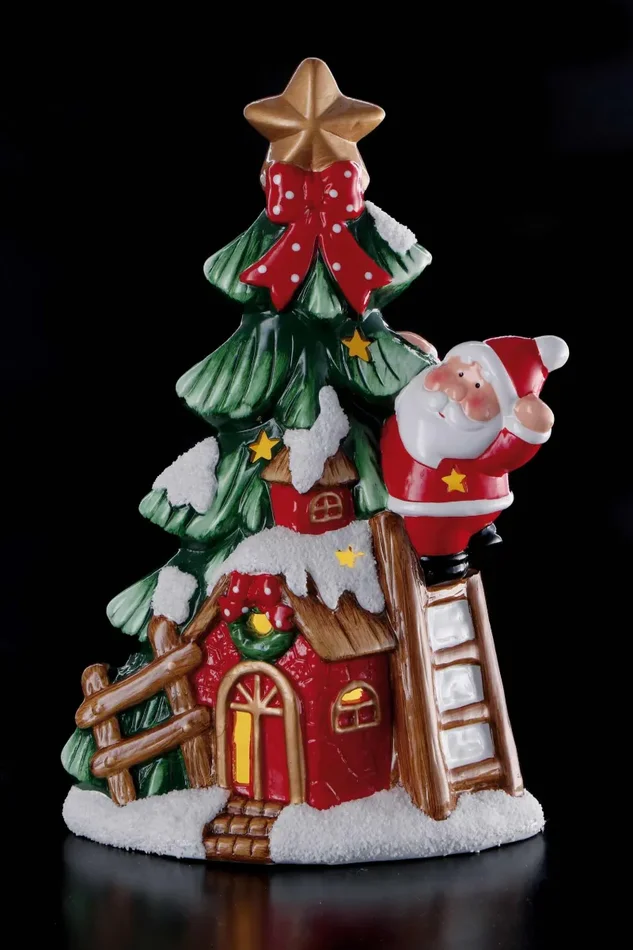 Regalo Italiano Albero Ceramica Natale con Led 20 x 11 Cm H 31 Cm Ass. Multicolor 1 Pz - immagine 2