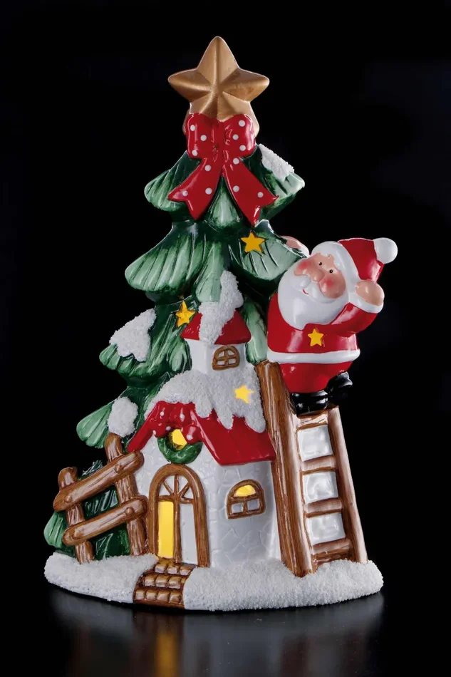 Regalo Italiano Albero Ceramica Natale con Led 20 x 11 Cm H 31 Cm Ass. Multicolor 1 Pz - immagine 3