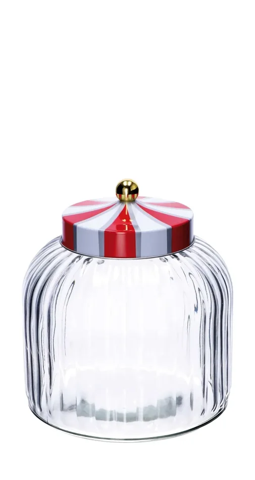 Regalo Italiano Barattolo Natale Vetro e Latta D 18 Cm H 20 Cm Bianco Rosso