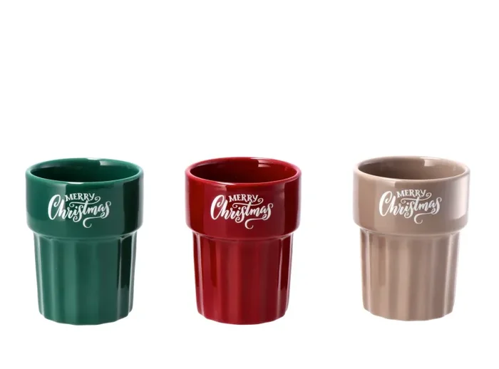 Regalo Italiano Bicchiere Natale Merry Christmas Ass. 260 Ml Rosso o Verde o Beige 1 Pz Vendita calda