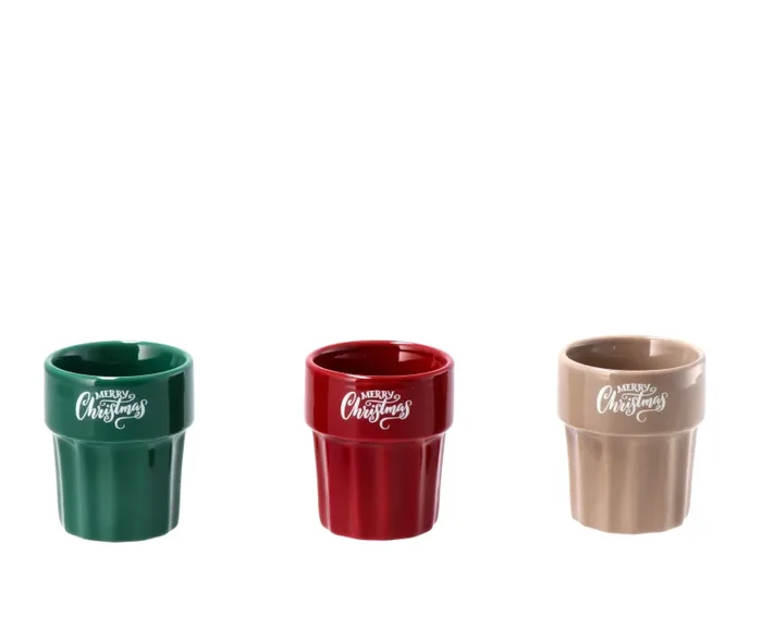 Regalo Italiano Bicchierino Natale Merry Christmas Ass. 90 Ml Rosso o Verde o Beige 1 Pz