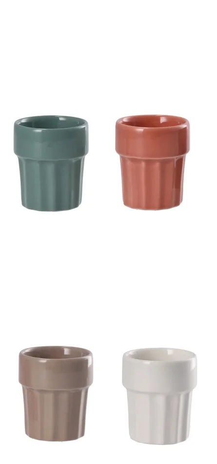 Regalo Italiano Bicchierino Righe Coen Ceramica Ass. 95 Cl Bianco Grigio Rosso Salvia 1 Pz