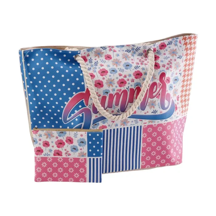 Regalo Italiano Borsa Mare con Pochette 58 x 18 x H 38 Cm Ass. Blu Verde 1 Pz