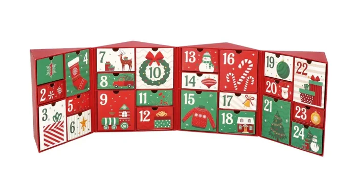 Regalo Italiano Calendario Avvento di Natale Cartone 24 x 17 H 33 Cm Rosso Verde