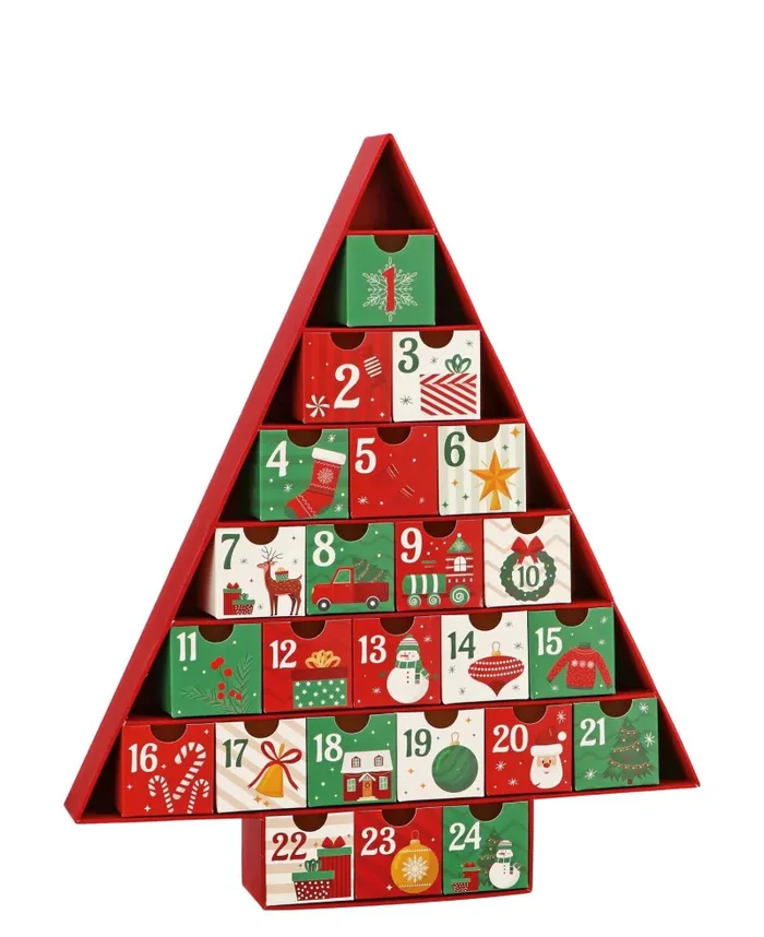 Regalo Italiano Calendario Avvento di Natale Cartone 32 x 5 H 39 Cm Rosso Verde