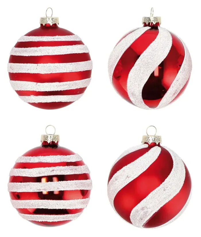 Regalo Italiano Pallina Natale D 8 Cm Vetro Ass. Bianco Rosso 1 Pz