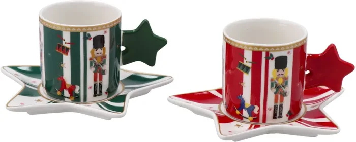 Regalo Italiano Set 2 Tazzine con Piattino di Natale Porcellana Ass. Rosso Bianco Verde 1 Pz Online