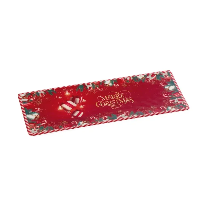 Regalo Italiano Vassoio Rettangolare Decoro Natale Melamina Ass. 27 x 11 Cm H 1,5 Cm Rosso 1 Pz - immagine 2