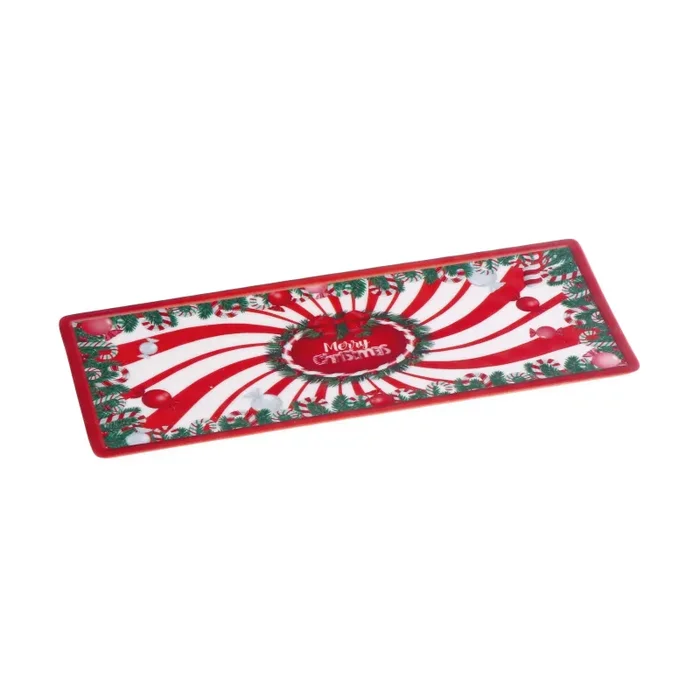 Regalo Italiano Vassoio Rettangolare Decoro Natale Melamina Ass. 27 x 11 Cm H 1,5 Cm Rosso 1 Pz - immagine 3