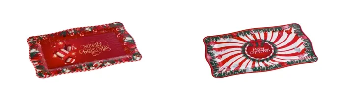 Regalo Italiano Vassoio Rettangolare Decoro Natale Melamina Ass. 36 x 23 Cm H 1,5 Cm Rosso 1 Pz