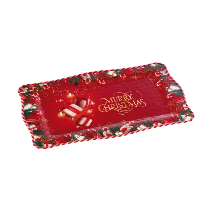 Regalo Italiano Vassoio Rettangolare Decoro Natale Melamina Ass. 36 x 23 Cm H 1,5 Cm Rosso 1 Pz - immagine 2