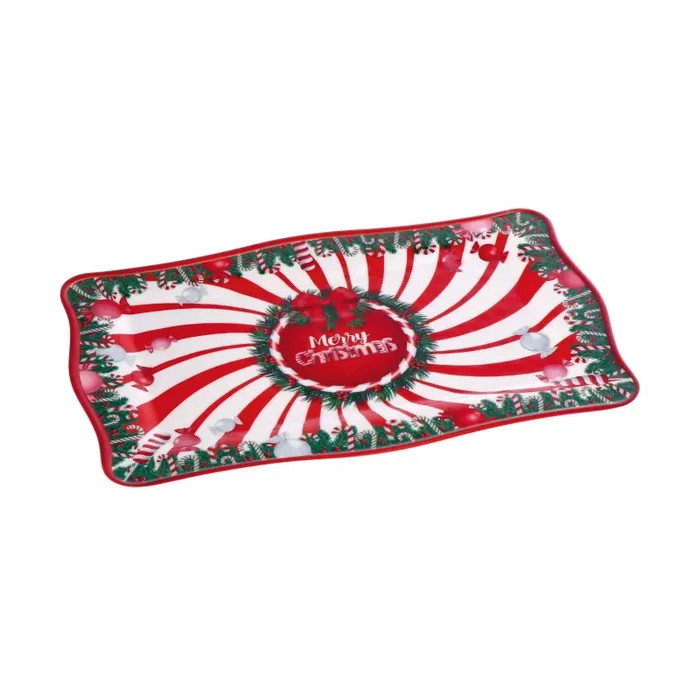 Regalo Italiano Vassoio Rettangolare Decoro Natale Melamina Ass. 36 x 23 Cm H 1,5 Cm Rosso 1 Pz - immagine 3