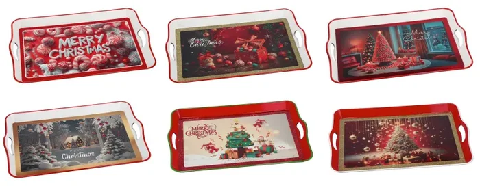 Regalo Italiano Vassoio Rettangolare Natale Plastica 53 x 35 Cm H 5 Cm Ass. Multicolor 1 Pz
