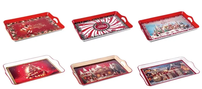 Regalo Italiano Vassoio Rettangolare Natale Plastica 53 x 35 Cm H 5 Cm Ass. Multicolor 1 Pz