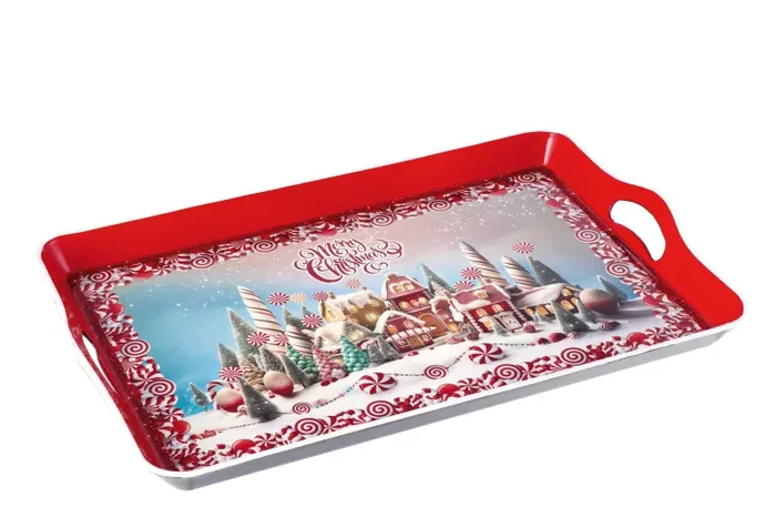 Regalo Italiano Vassoio Rettangolare Natale Plastica 53 x 35 Cm H 5 Cm Ass. Multicolor 1 Pz - immagine 2