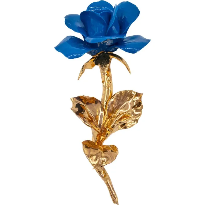 Rosa Blu con gambo oro in porcellana di Capodimonte