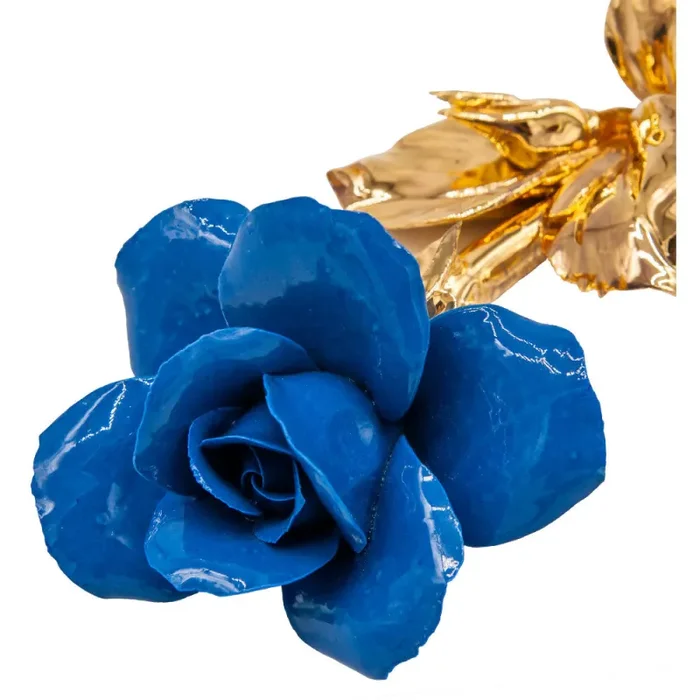 Rosa Blu con gambo oro in porcellana di Capodimonte - immagine 2