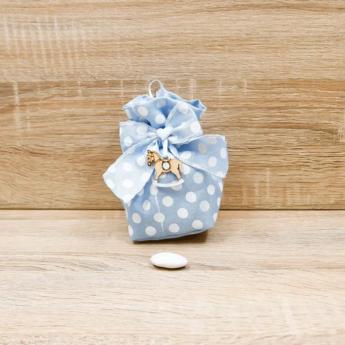 Sacchetto a Pois con Cavallo a Dondolo Celeste Vendita online