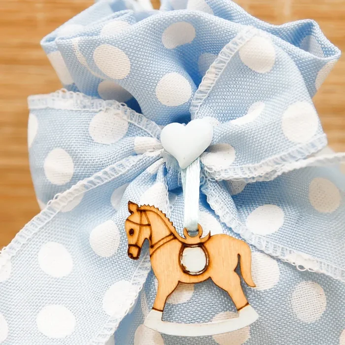 Sacchetto a Pois con Cavallo a Dondolo Celeste Vendita online - immagine 2