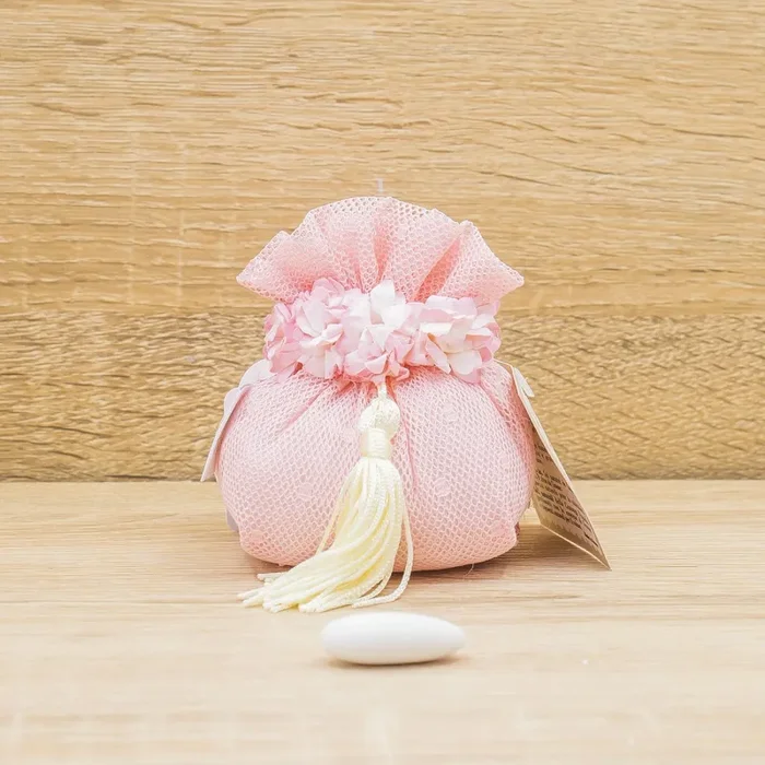 Sacchetto a Pois con Fiori Rosa e Sali Profumati La Vie en Rose