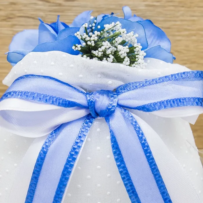 Sacchetto Bianco a Pois con Fiori Blu e Sali Profumati La Vie en Rose - immagine 2