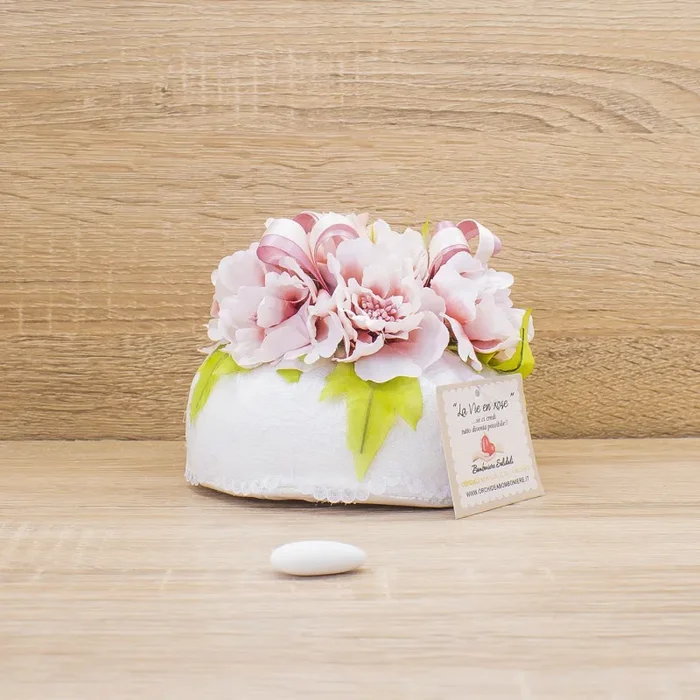 Sacchetto Bianco con Ricamo e Sali Profumati Francesi La Vie en Rose