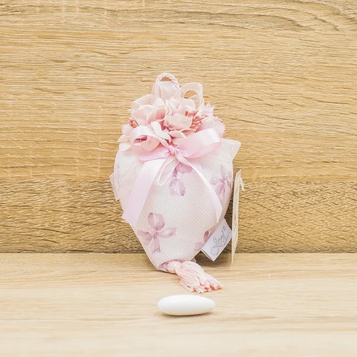 Sacchetto Cuore con Fiocchi, Fiori Rosa e Sali Profumati La Vie en Rose