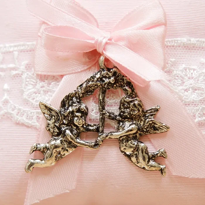 Sacchetto Cuscino Merletto con Ciondolo Angelo - immagine 2