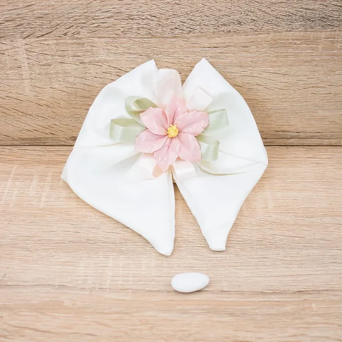 Sacchetto Fiocco con Fiore Rosa Porcellana di Capodimonte