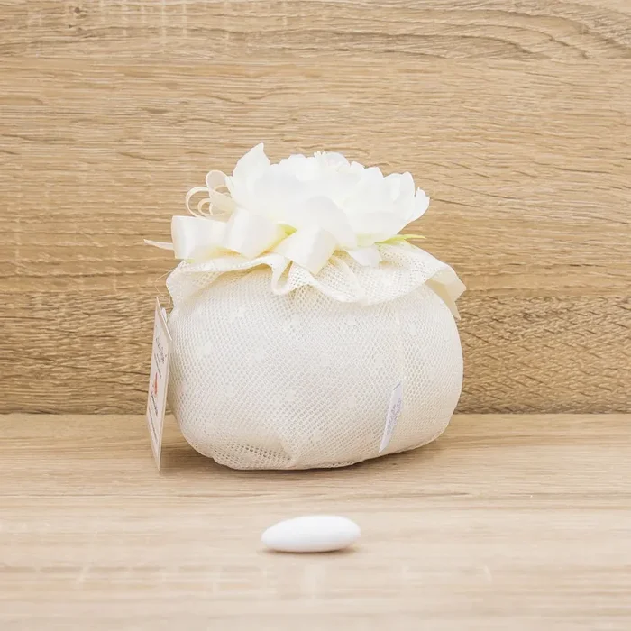 Sacchetto Fiocco Panna con Pois e Sali Profumati Francesi La Vie en Rose