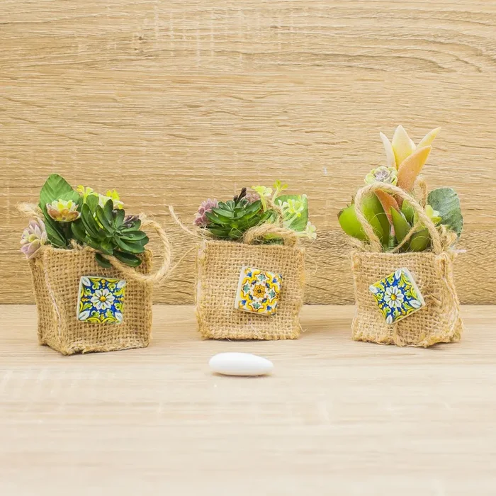 Sacchetto Iuta, Mattoncino con Decori Stile Vietrese e Piantina