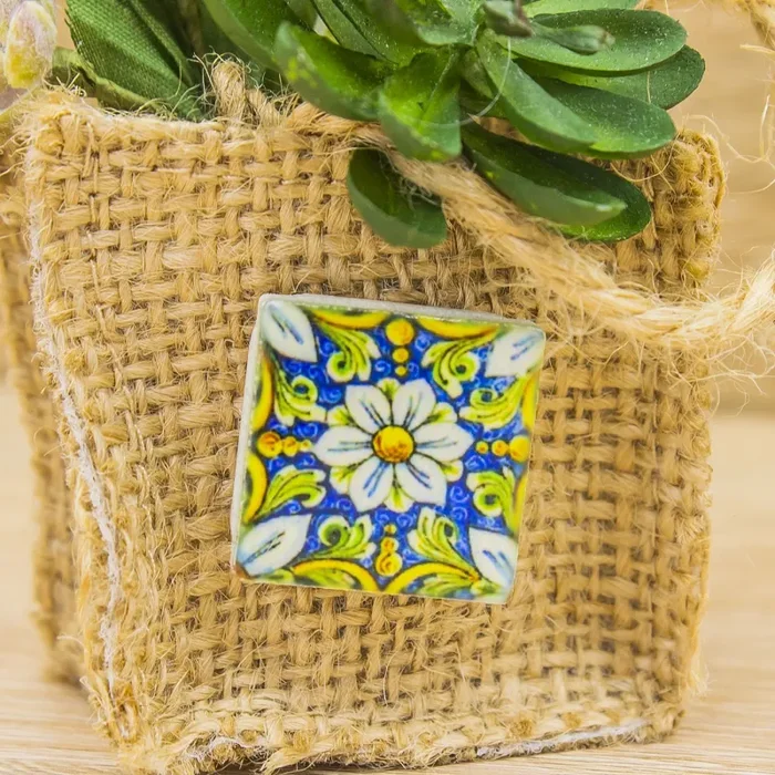 Sacchetto Iuta, Mattoncino con Decori Stile Vietrese e Piantina - immagine 2