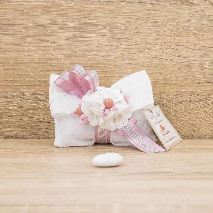 Sacchetto Pochette a Pois con Fiori e Sali Profumati La Vie en Rose