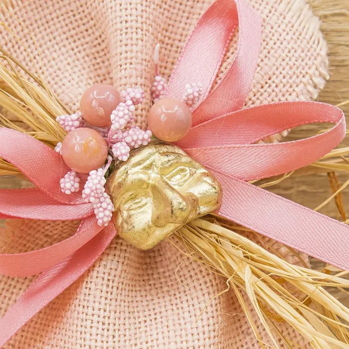 Sacchetto Rosa con Sali Profumati e Maschera Pulcinella Oro Piccola Bella Napoli Online ora - immagine 2