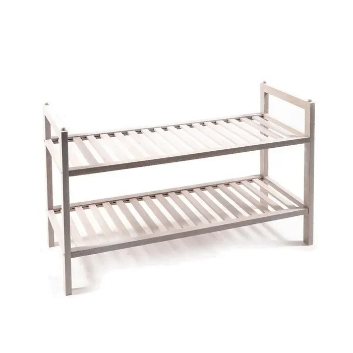 Scarpiera a scaffale con 2 ripiani in legno bianco