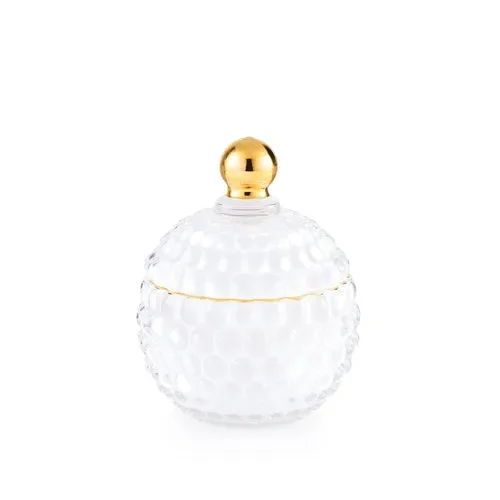 SCATOLA PICCOLA BIANCA IN VETRO CON POMELLO DORATO (8.5×8.5xh.11cm)