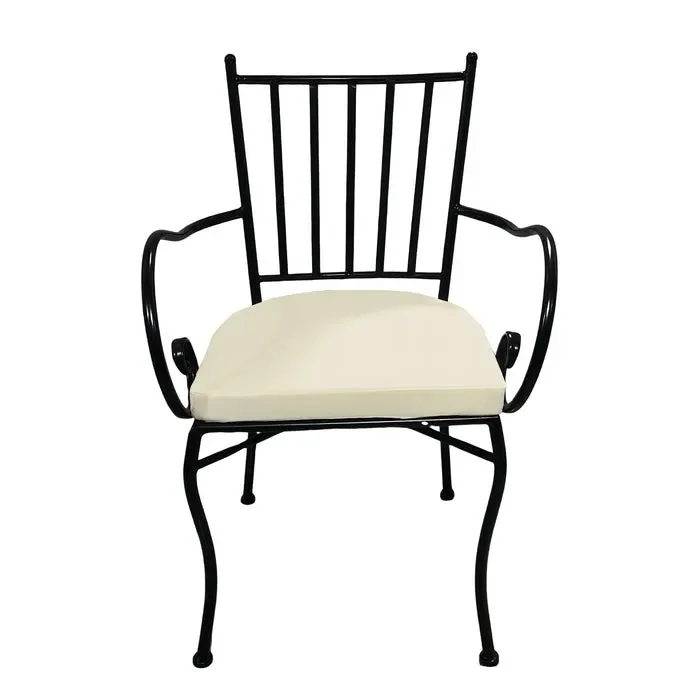 Sedia in metallo con braccioli e cuscino