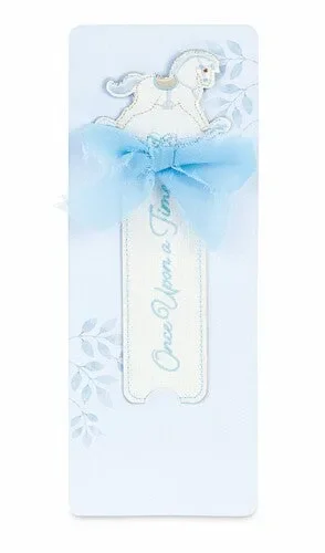 SEGNALIBRO CON CAVALLINO AZZURRO CON BUSTA (17xh.24cm) Vendita calda online