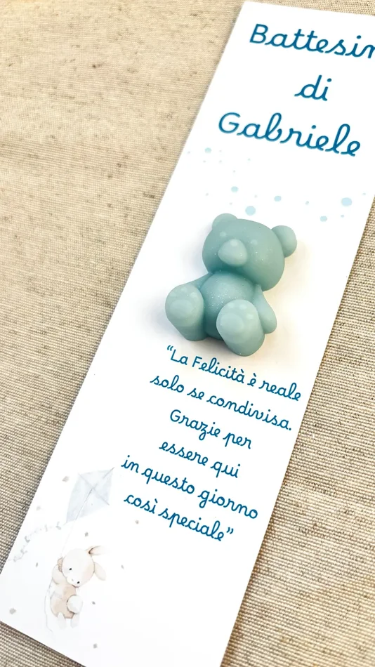 Segnaposto Battesimo Bimbo con Candela profumata Orsetto o Farfalla personalizzabile - immagine 2