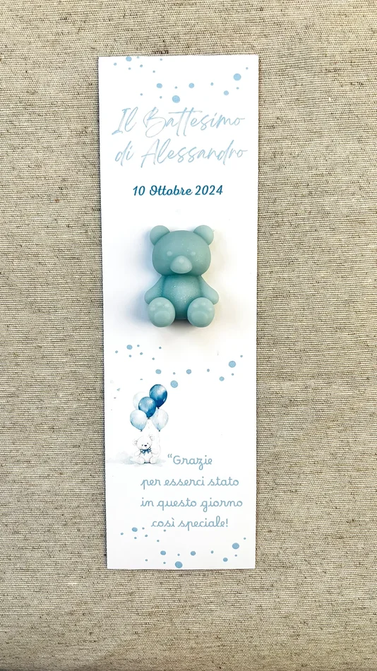 Segnaposto Battesimo Bimbo con Candela profumata Orsetto o Farfalla personalizzabile - immagine 3