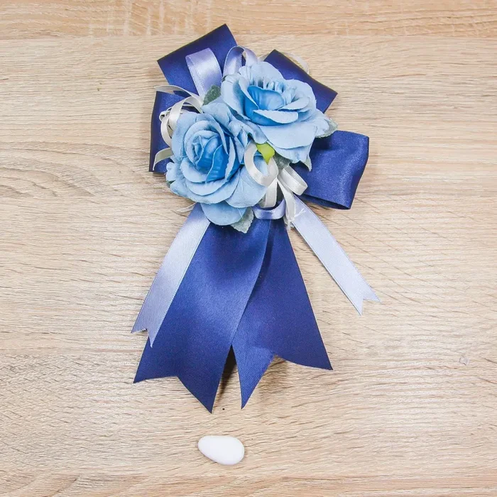 Segnaposto Fiocco Grande Blu e Fiore Celeste