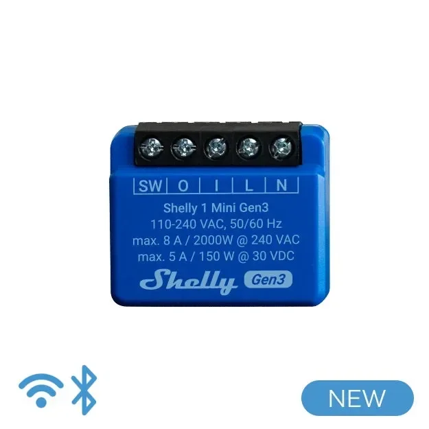 Serie Retrofit – Plus & Mini – Shelly Mini 1 GEN 3 – Smart Relay 8A AC/DC WiFi/BT
