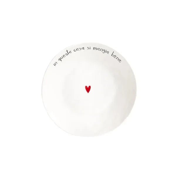 SET 2 PIATTI FONDI IN GRES PORCELLANATO BIANCO “IN QUESTA CASA SI MANGIA BENE” IN NERO EFFETTO ORGANICO (diam.20cm)