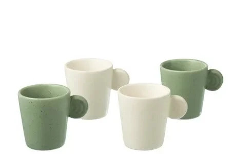 SET 4 TAZZINE DA CAFFE’ IN CERAMICA VERDE/BIANCA (8x6x6,5cm) Vendita calda online