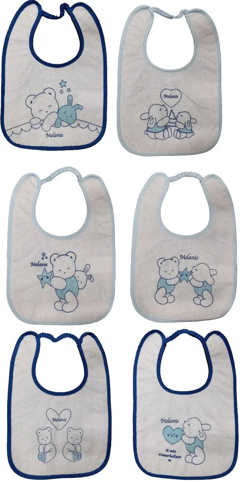set 6 bavette neonato melanie art ba013 colore a scelta misura unica - immagine 2